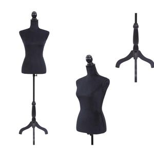 Black Female Mannequin Torso Dress Form Clothing Display w/ Black Tripod Stand
